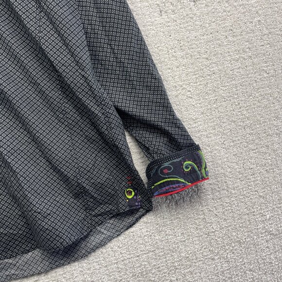 Au Noir Black w/ Psychedelic Mandala Flip Cuff Button-up dress shirt Men Size 5 - Picture 4 of 13